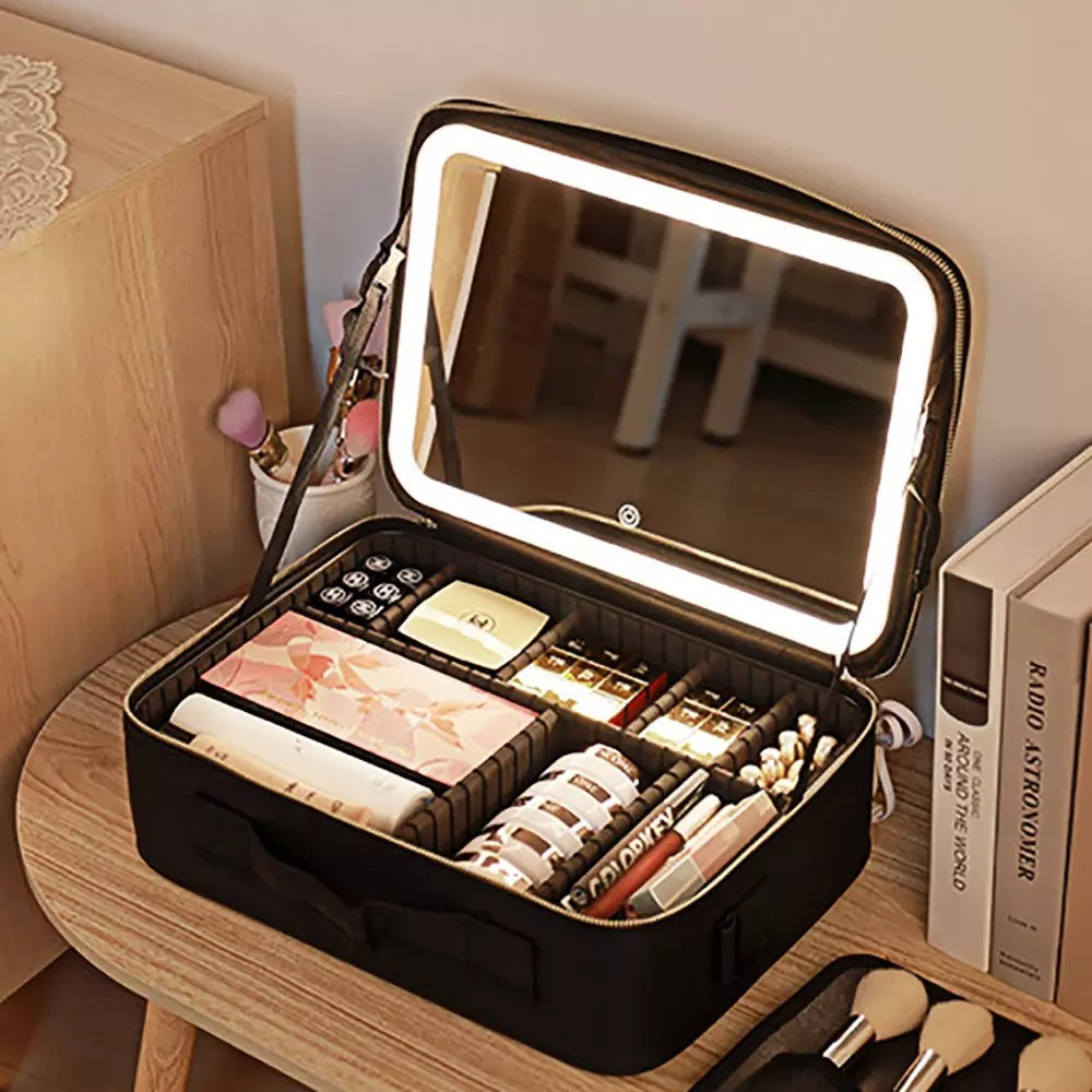 Portable  4 in 1 Cosmetic Case With LED Mirror Get Gorgeous on the Go