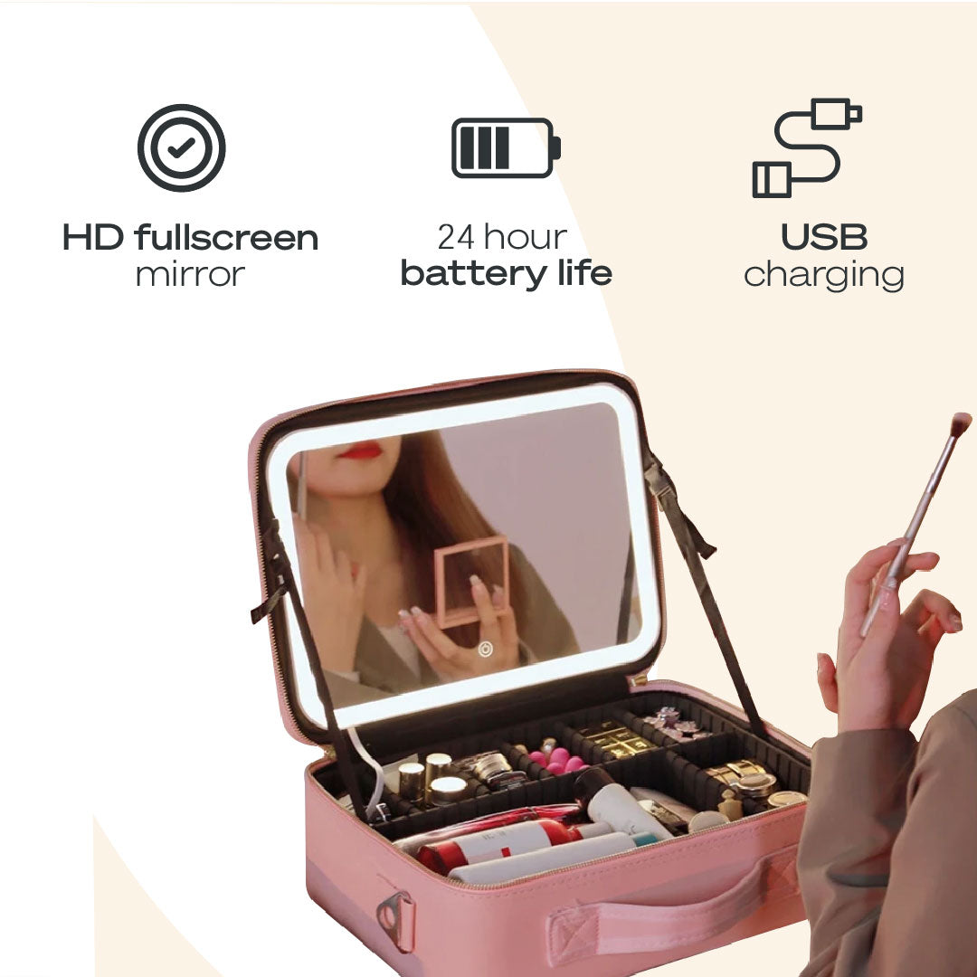 Portable  4 in 1 Cosmetic Case With LED Mirror Get Gorgeous on the Go