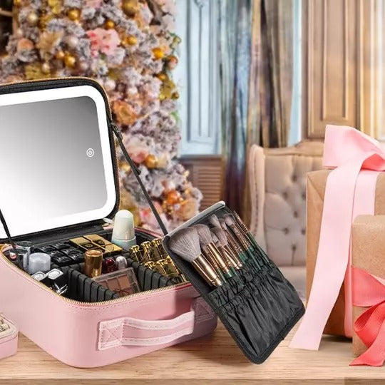 Portable  4 in 1 Cosmetic Case With LED Mirror Get Gorgeous on the Go