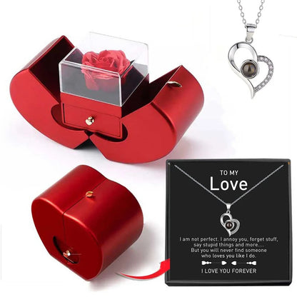 Eternal Rose + Necklace in a Red Apple Jewelry Box