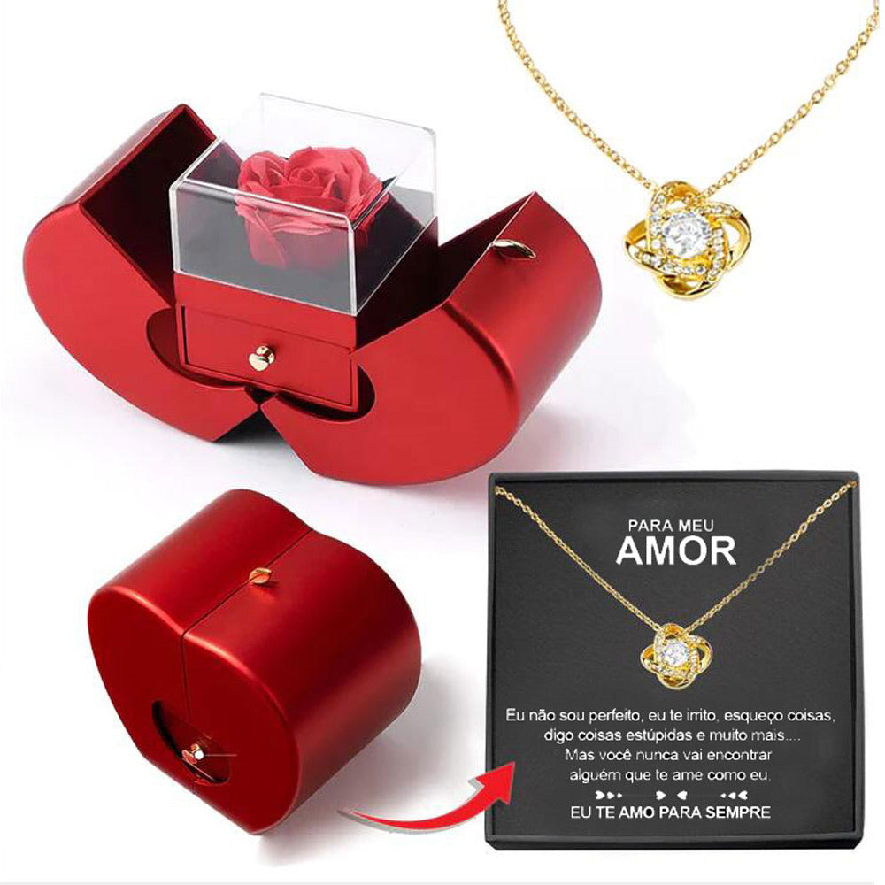 Eternal Rose + Necklace in a Red Apple Jewelry Box